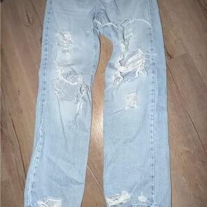 Stylish Garage Denim Distressed Light Blue Straight Leg 90’s Jeans